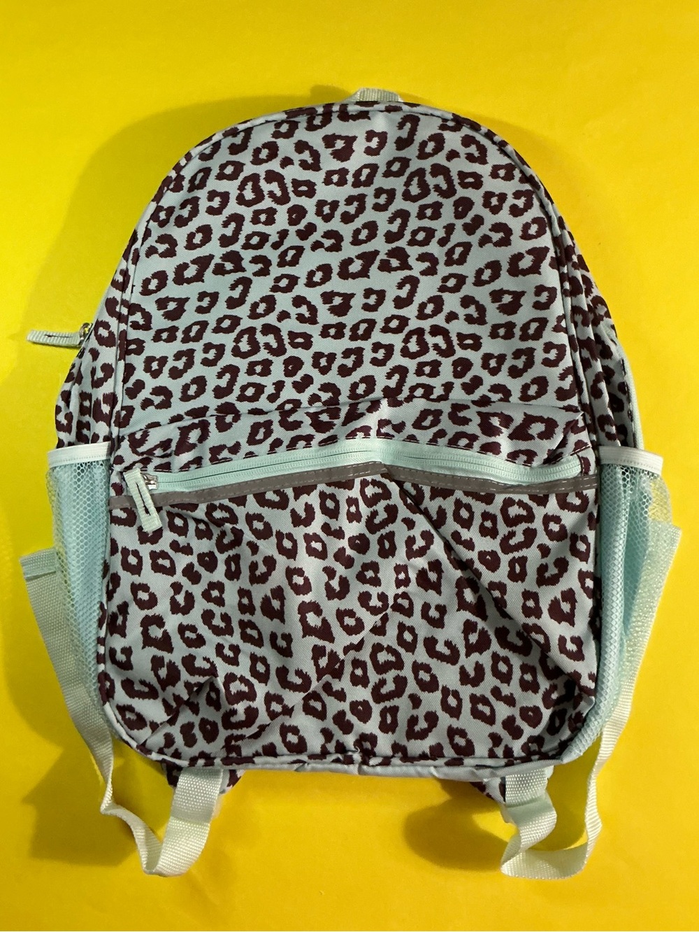 Leopard Print Mint Green Backpack - Light Blue and Brown
